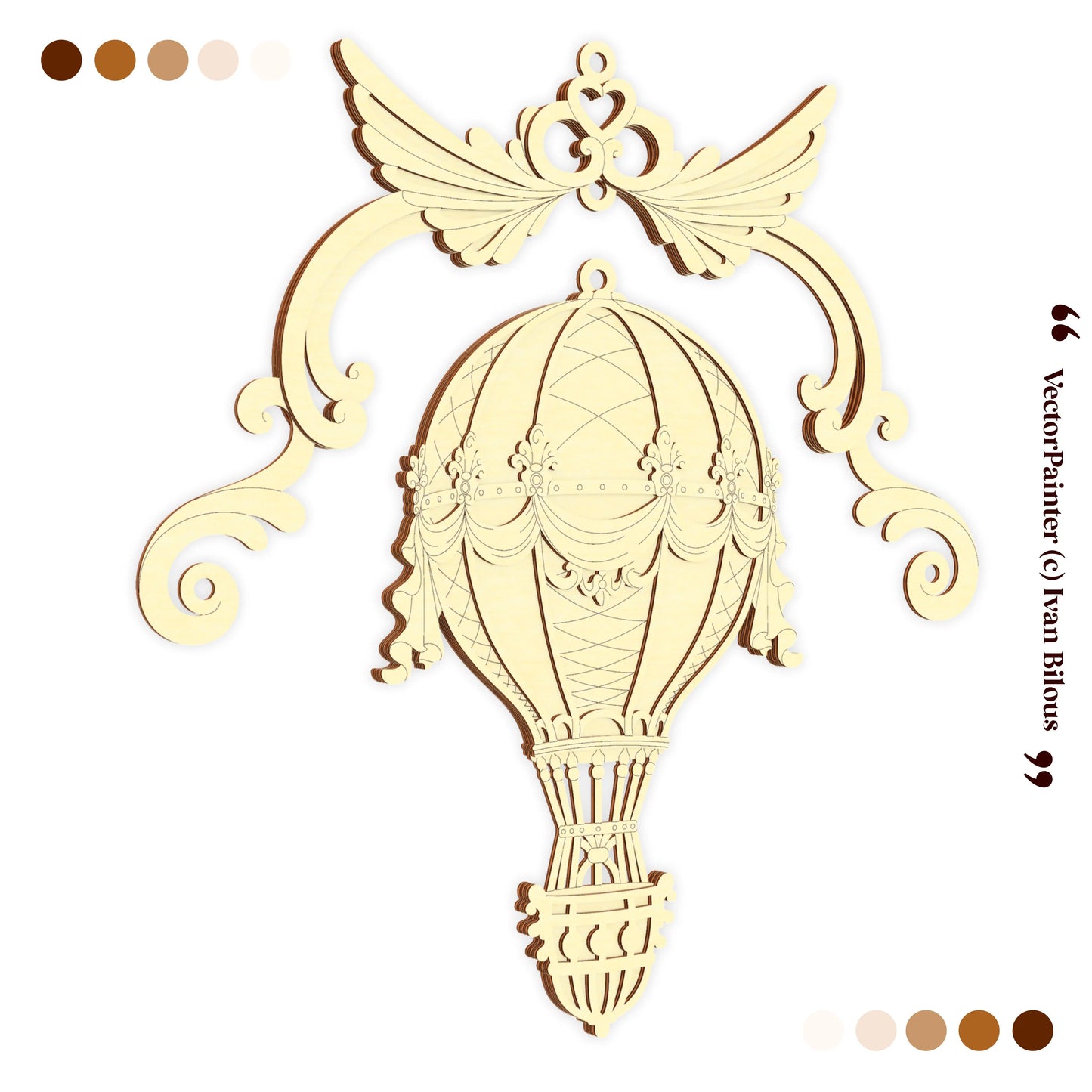 Decorative gold hot air balloon design on a white background