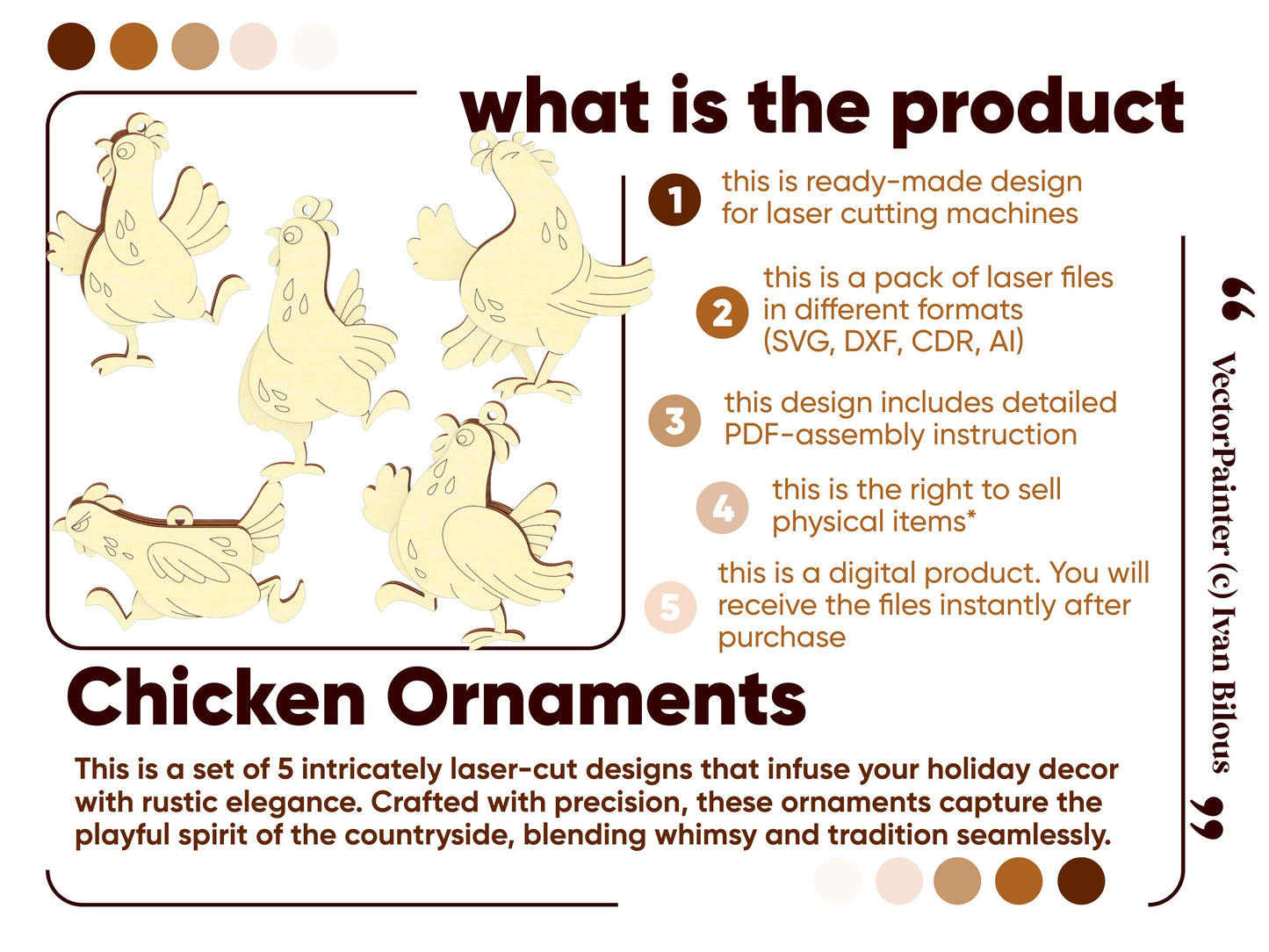 Easter Chicken Ornament - Set of 5 Hens