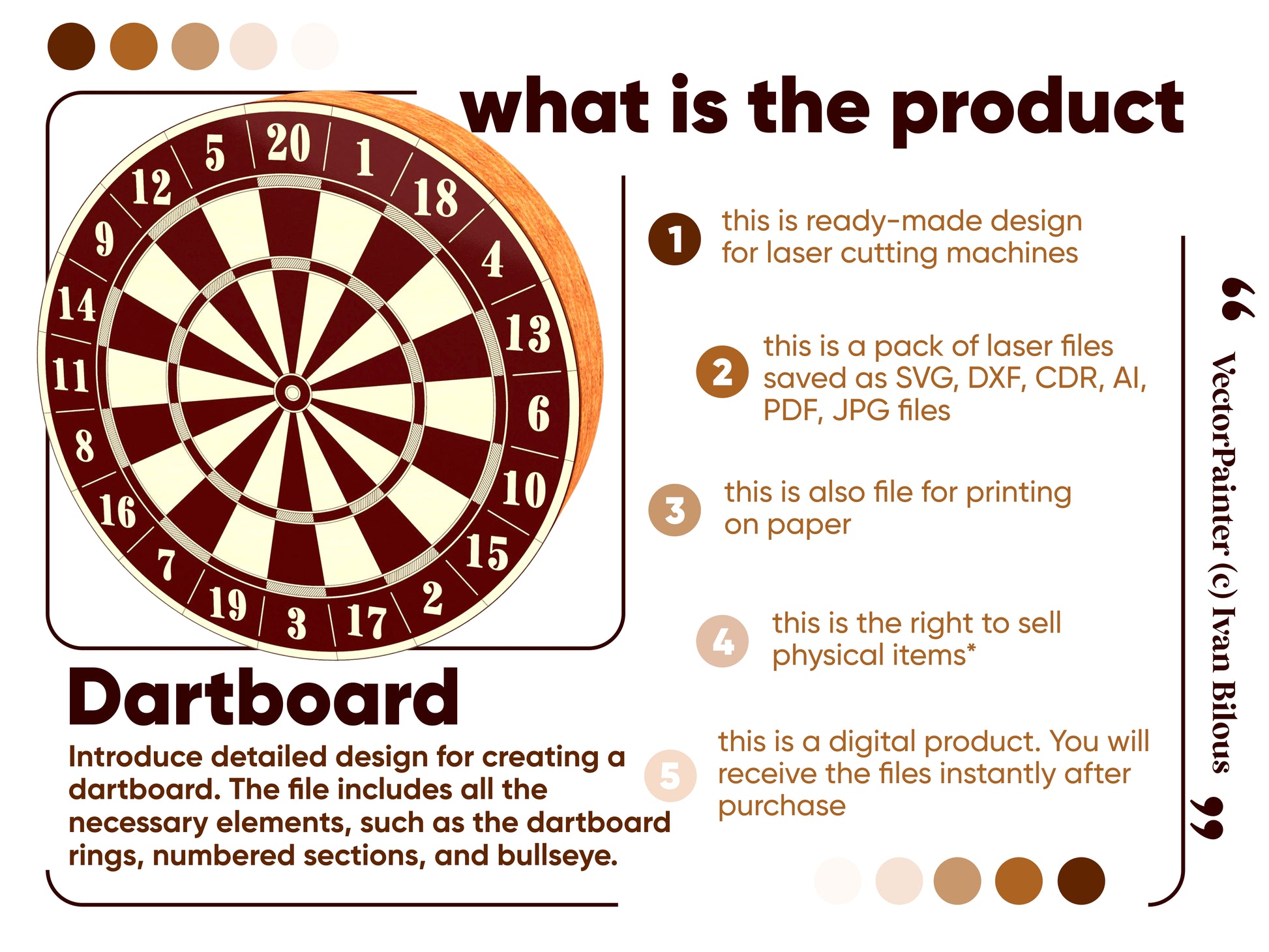 Laser cut dartboard template with precise measurements and markings