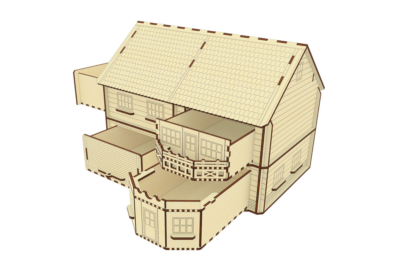 House with pull-out rooms-shelves