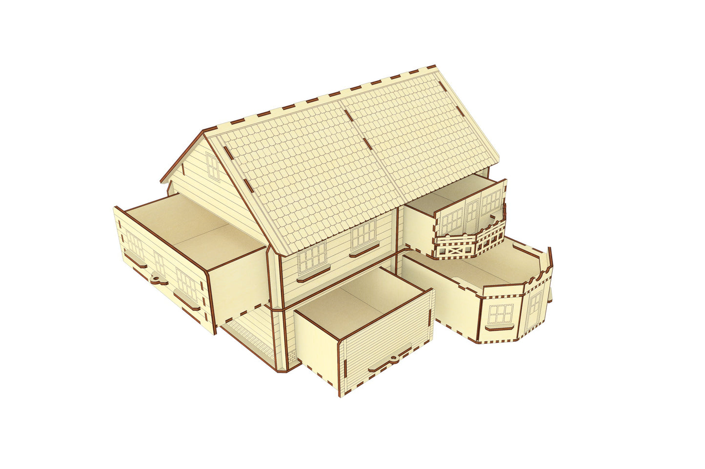 House with pull-out rooms-shelves