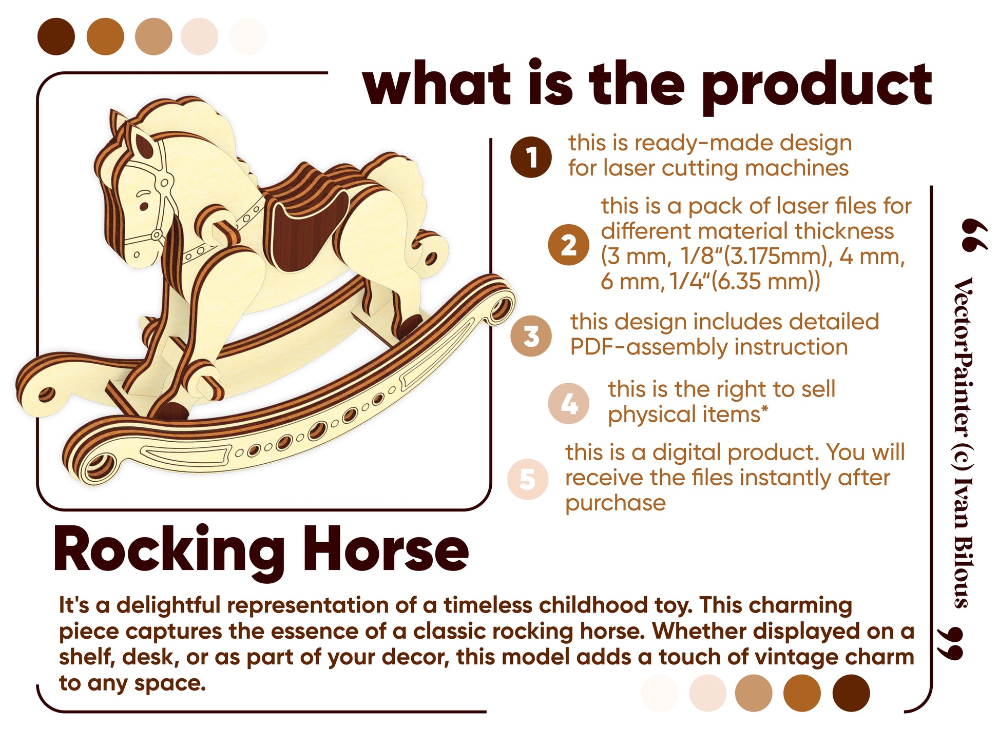 Laser Cut Design of plywood rocking horse, ready-made vector files