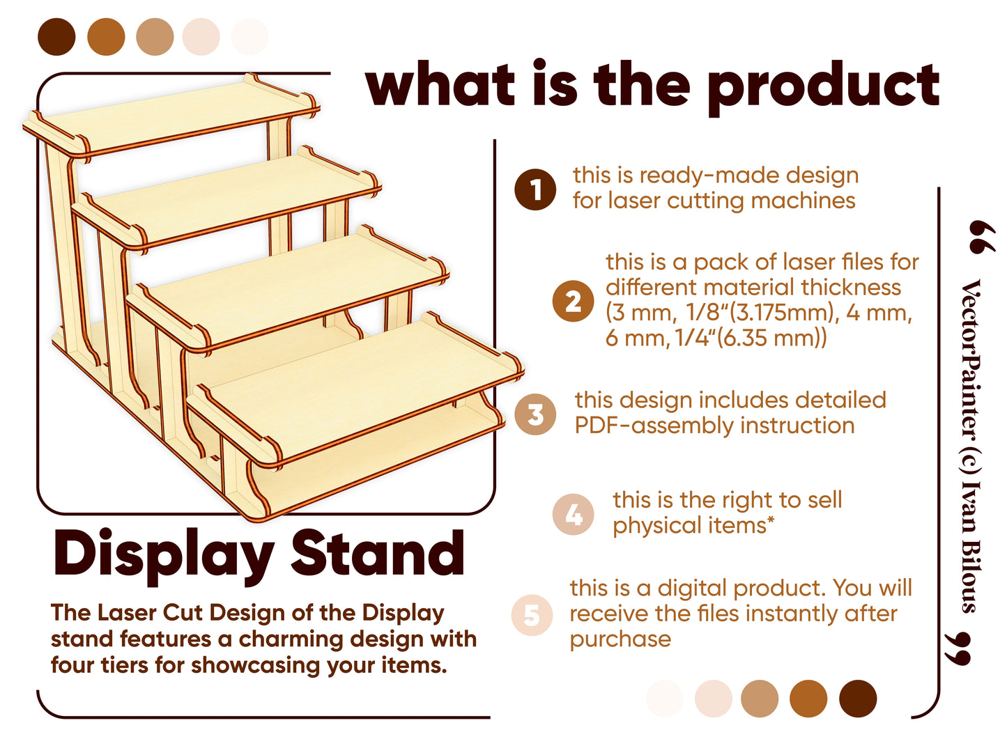 Downloadable laser cut file for tiered display stand