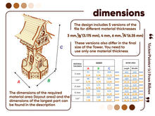 Load image into Gallery viewer, DIY Garden Magic Tower: laser cut design for plywood - Dimensions
