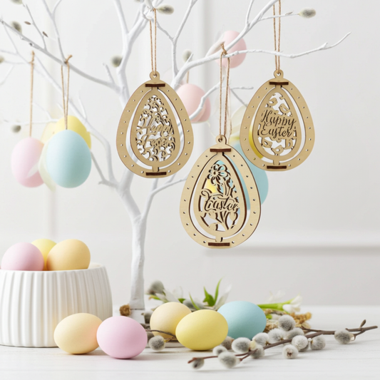 Set of 3 Easter Egg Ornaments "Happy Easter"