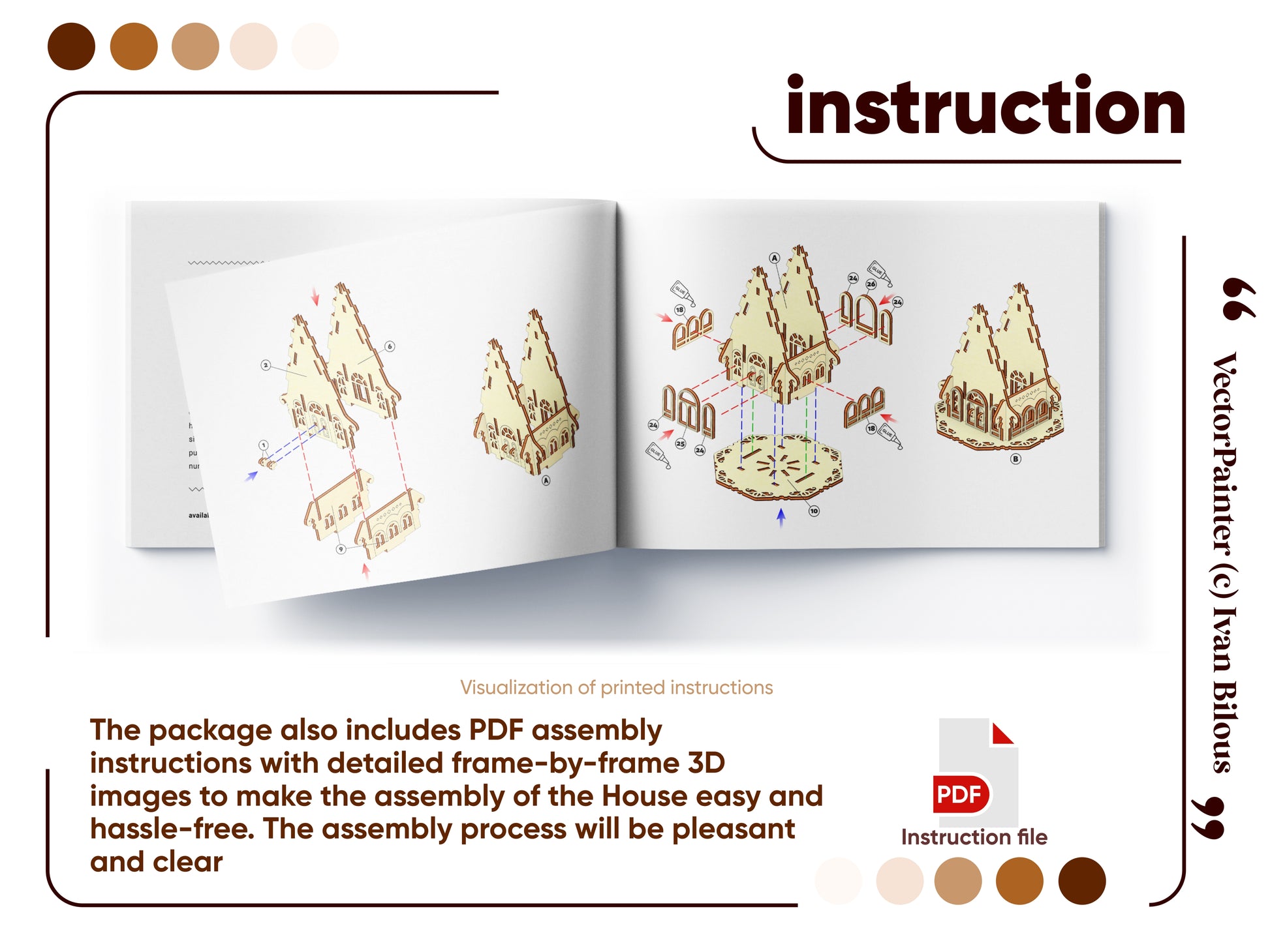 Assembly instruction of Plywood project: Garden Elf House with decorative elements
