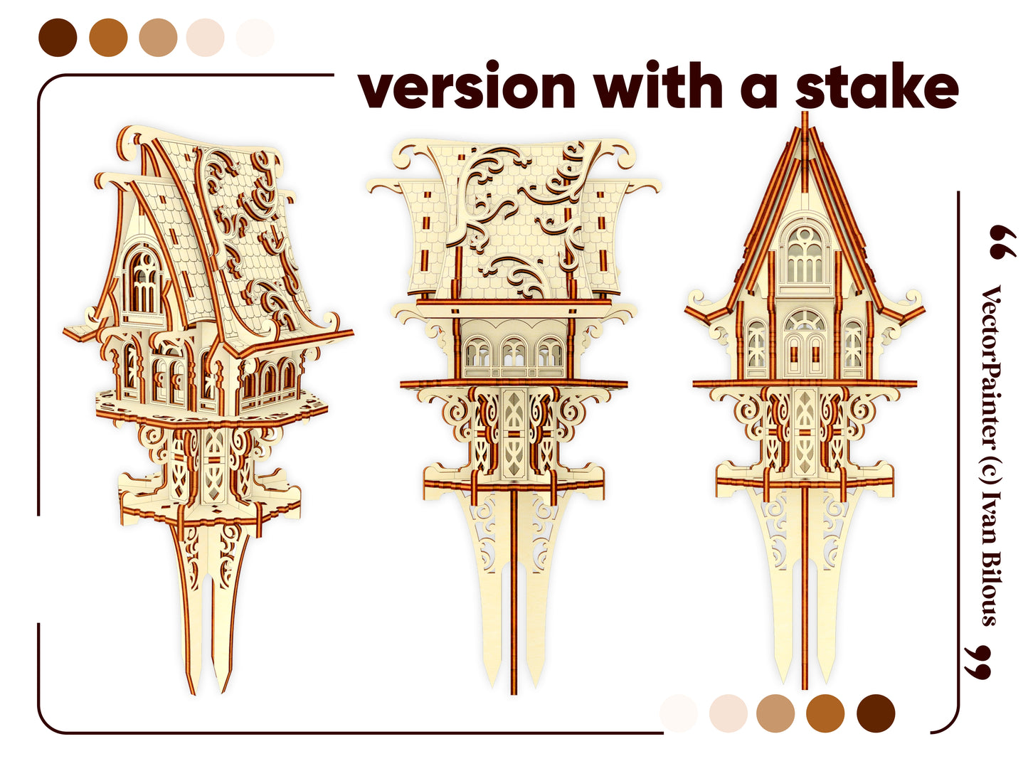 Laser cut project: Garden Elf House with curved roof and decorative elements