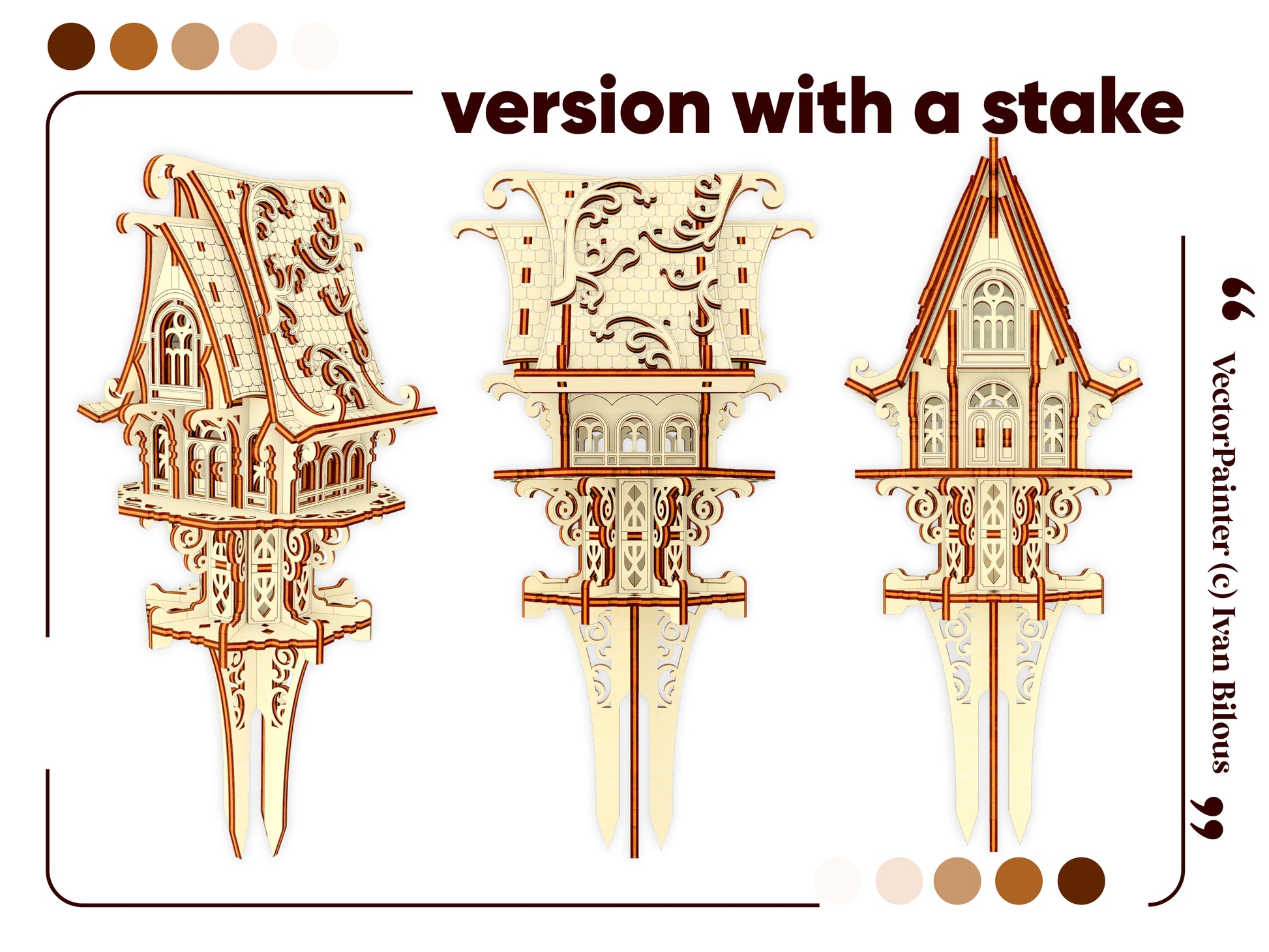 Laser cut project: Garden Elf House with curved roof and decorative elements