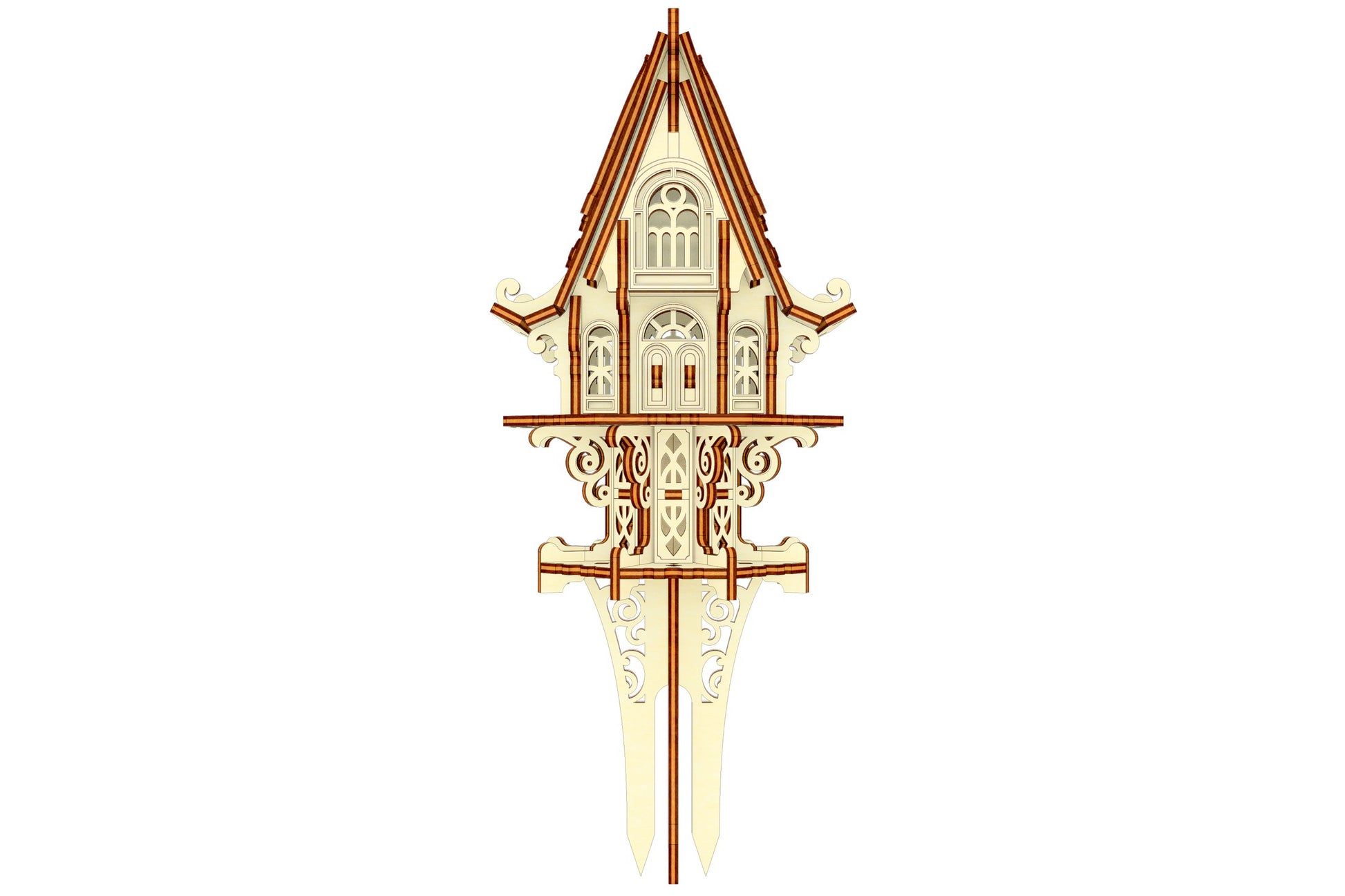 Miniature laser cut model: Garden Elf House with attics and plants