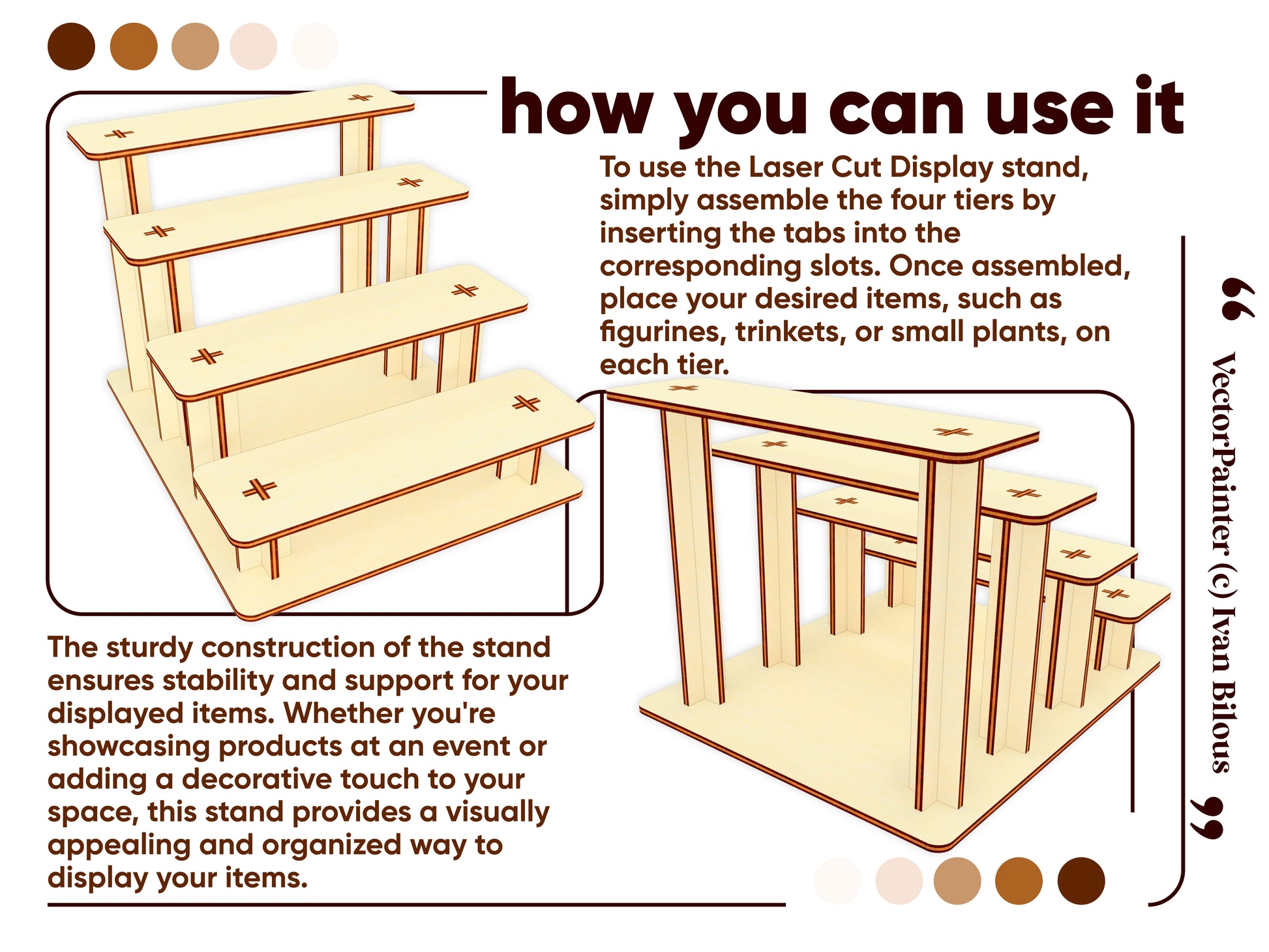 Tiered display stand design for laser cutting