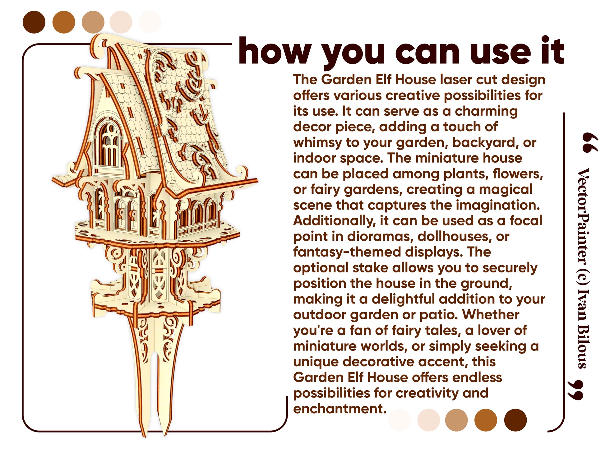 Laser cutting template for the Garden Elf House with attics and plants