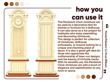 Load image into Gallery viewer, This image provides a step-by-step guide on how to assemble and use the Pendulum Clock miniature. The instructions are easy to follow and include pictures to help you through the process.

