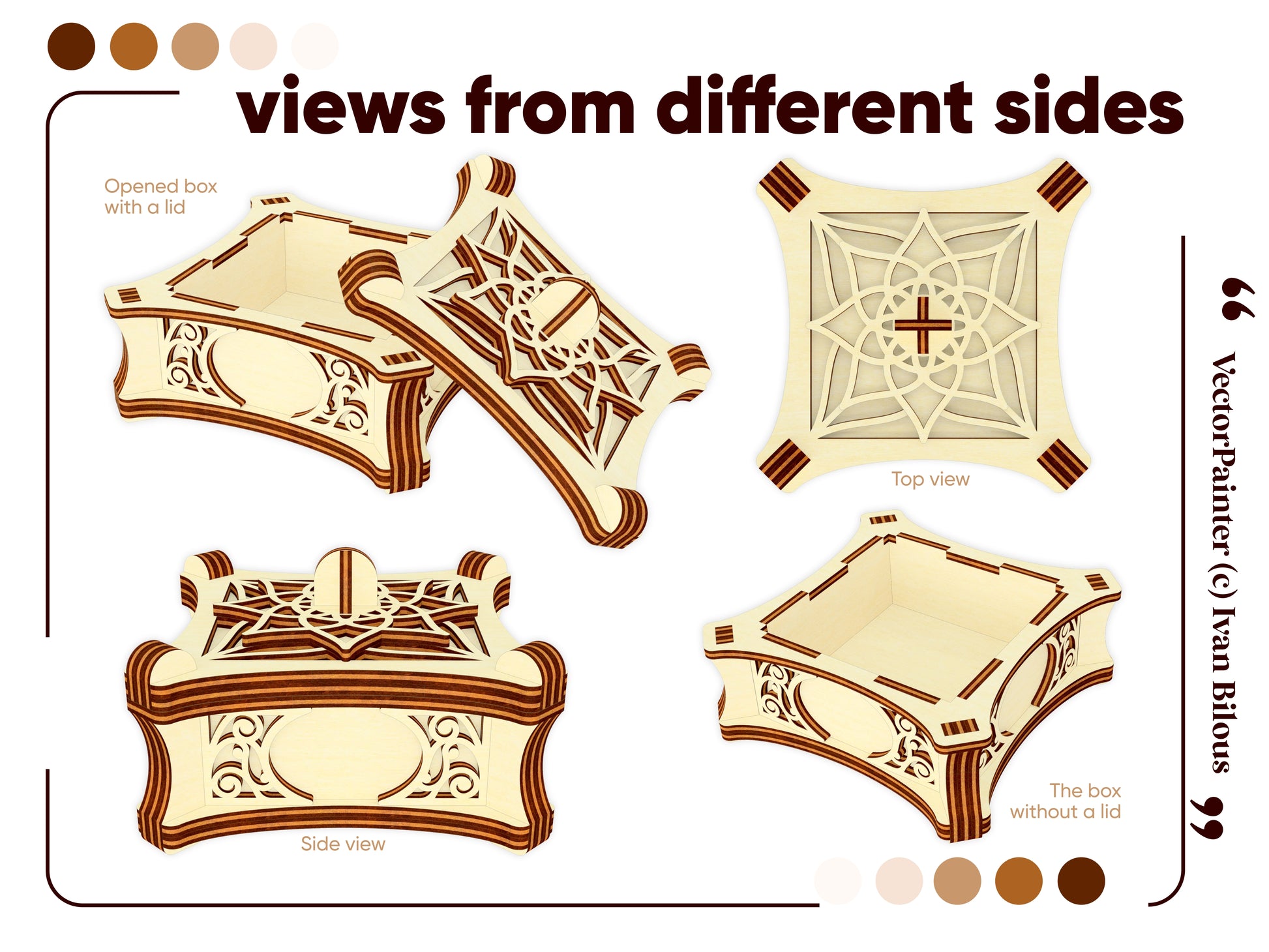 Plywood laser cut box with a removable lid and layered sides Ready made project