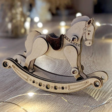 Load image into Gallery viewer, Laser-cut rocking horse model in plywood
