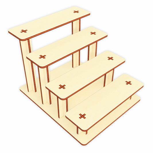Laser cut tiered display stand design on plywood