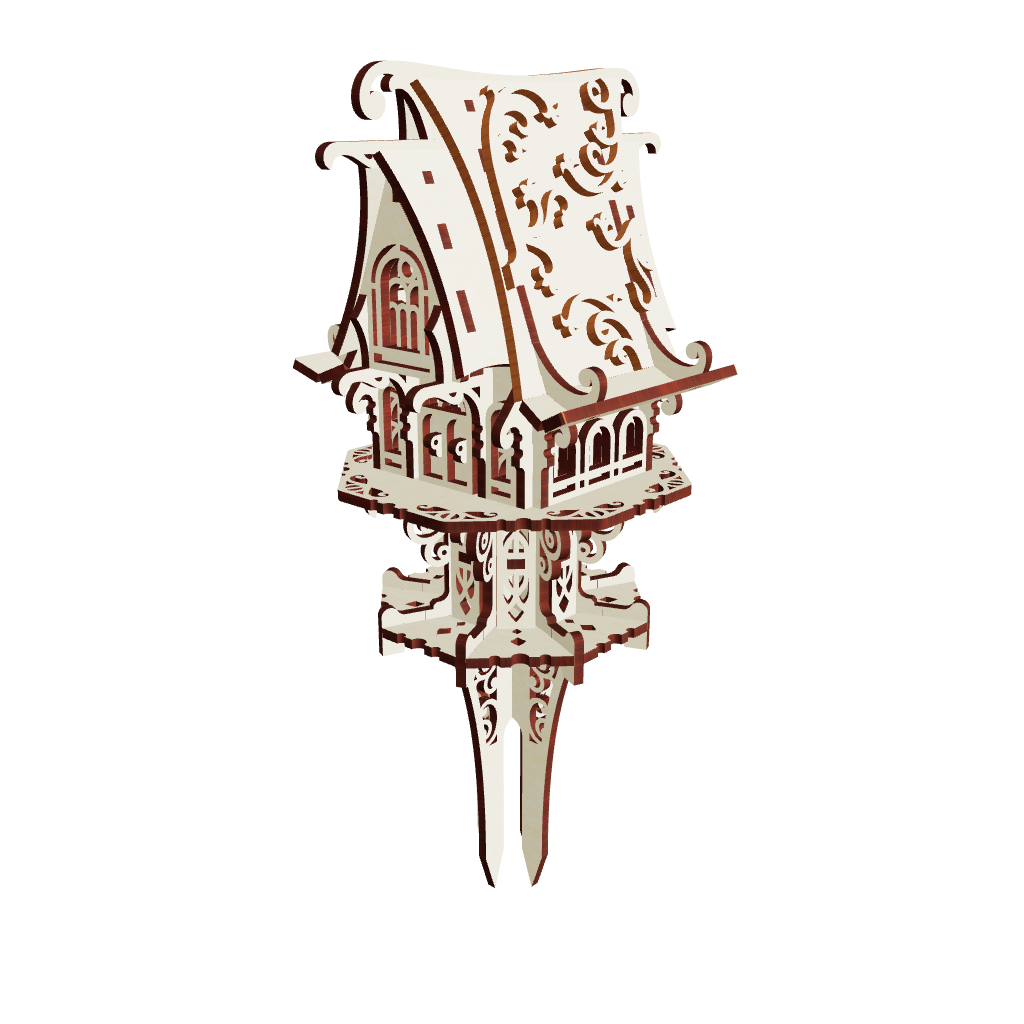 3d model of Laser cut plan for the Garden Elf House: intricate details and layered design