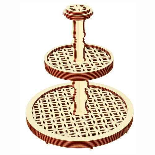 laser cut two-tiered round stand with patterned tiers