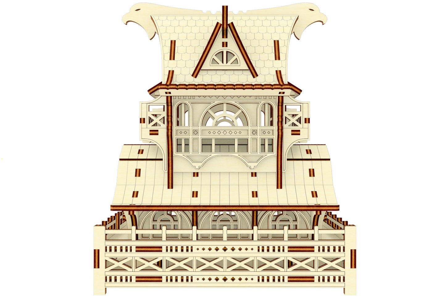 Laser cut wooden model of a Garden Gnome House, perfect for adding a touch of magic to your decor.