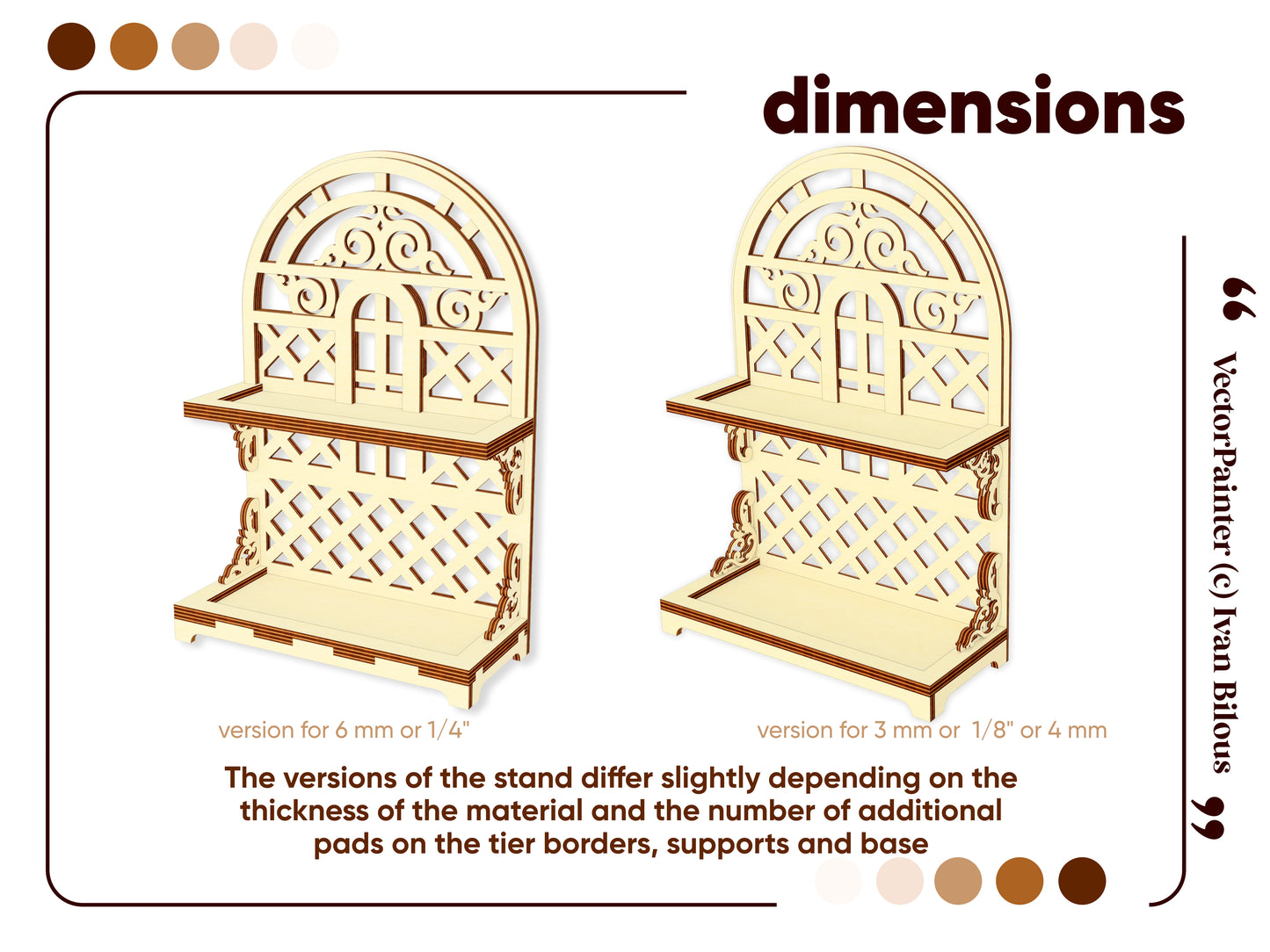 Dimensions of the 2-tiered laser cut display stand