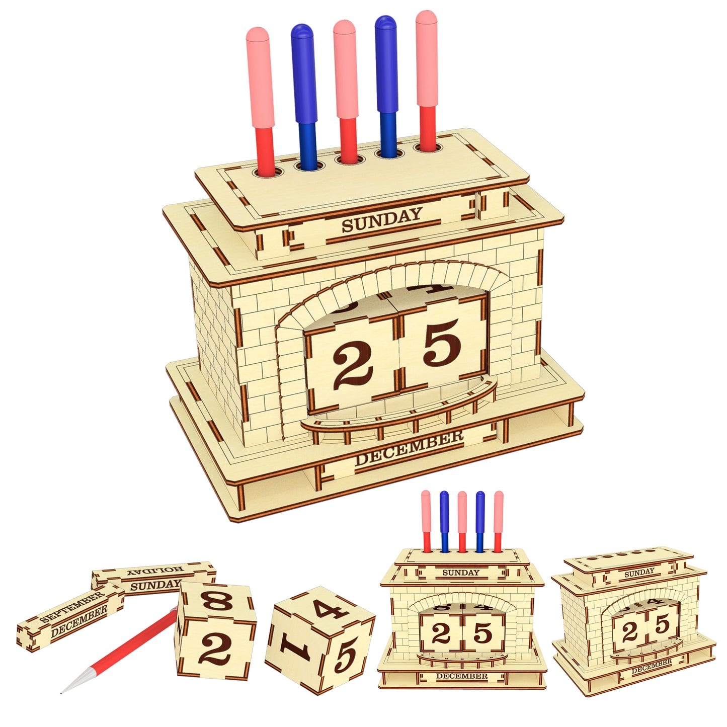 Perpetual calendar & Pen holder Fireplace