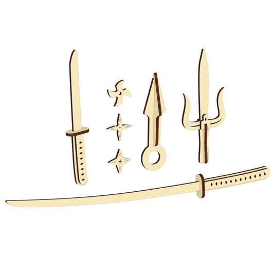 Set ninja (espada, cuchillo, estrellas, sai) - Archivo de corte láser SVG y DXF