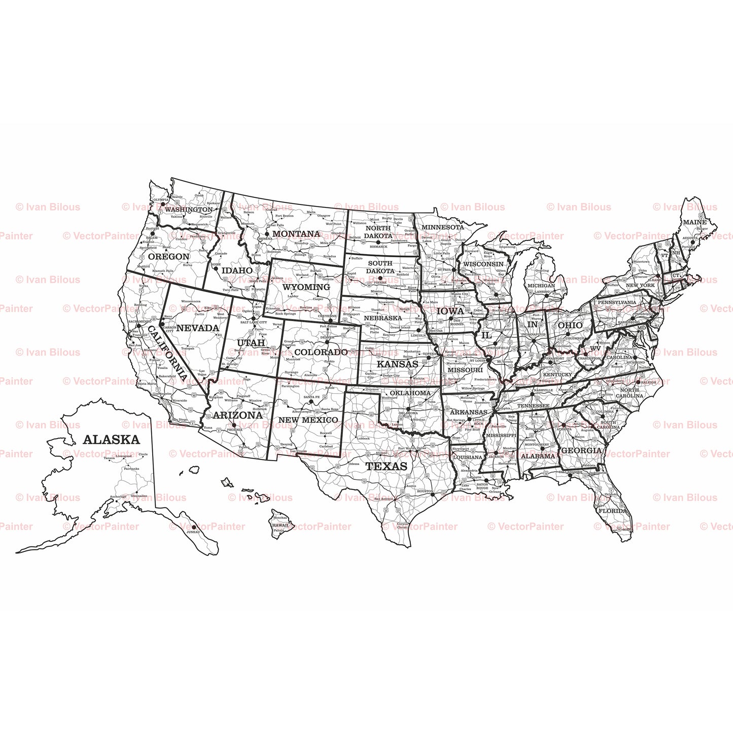 Engraved USA Road map