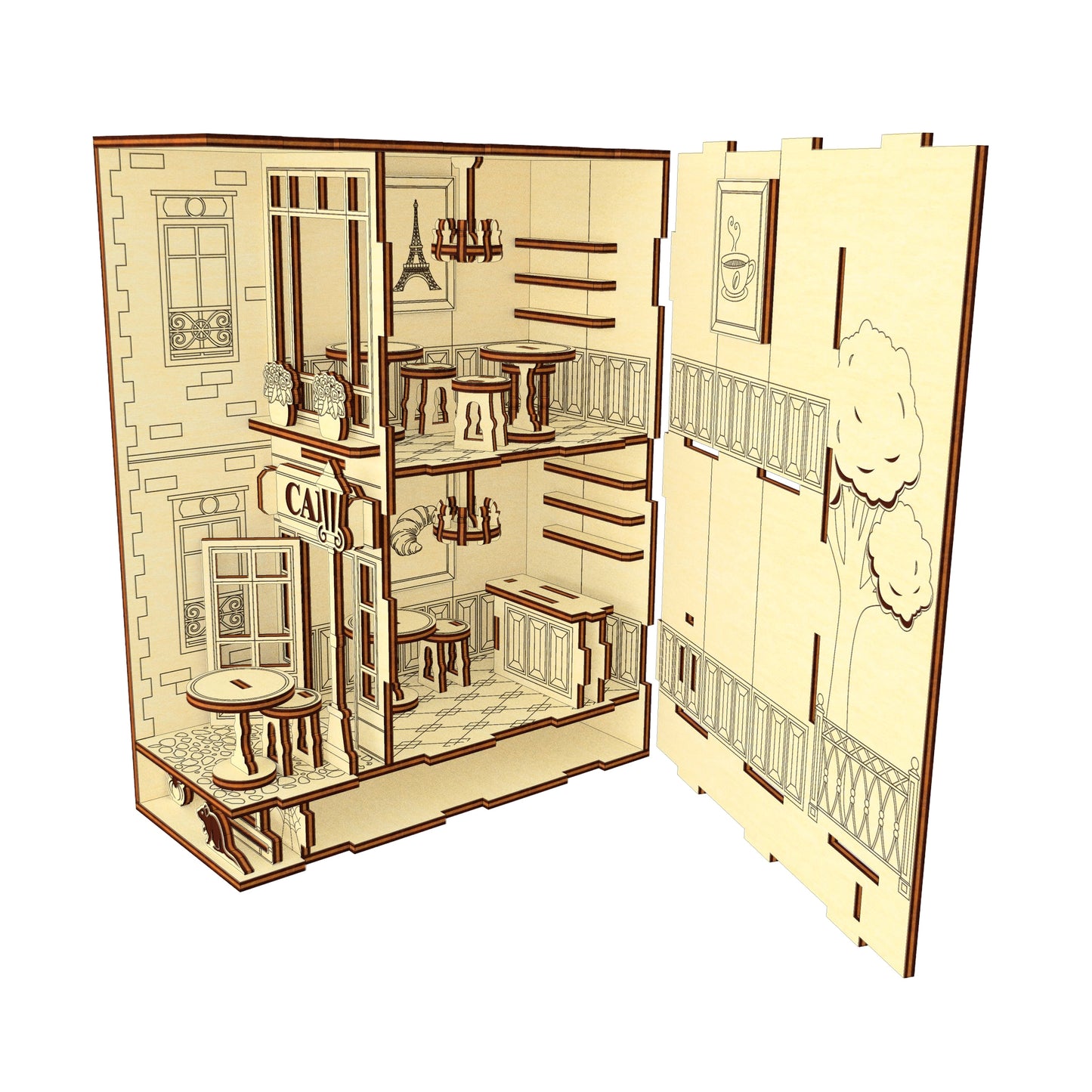 Café Book Nook Laser Cut File, Diorama SVG