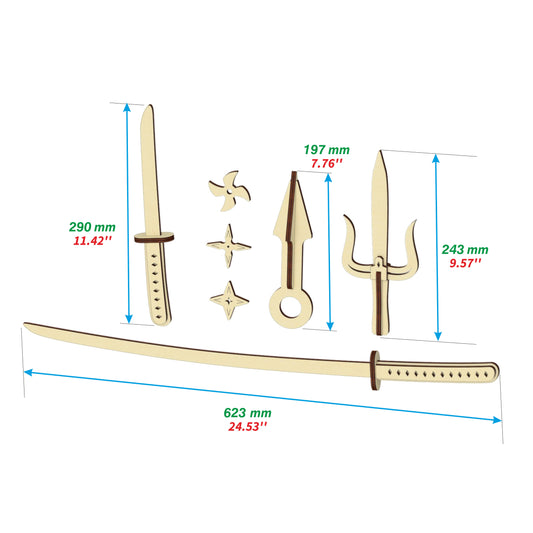 Ninja set (sword, nife, stars, sai)