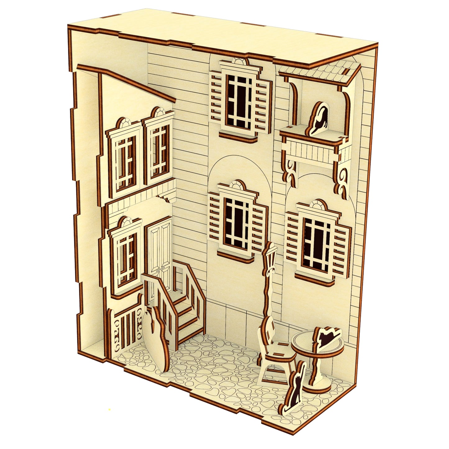 French Courtyard Book Nook Laser Cut File