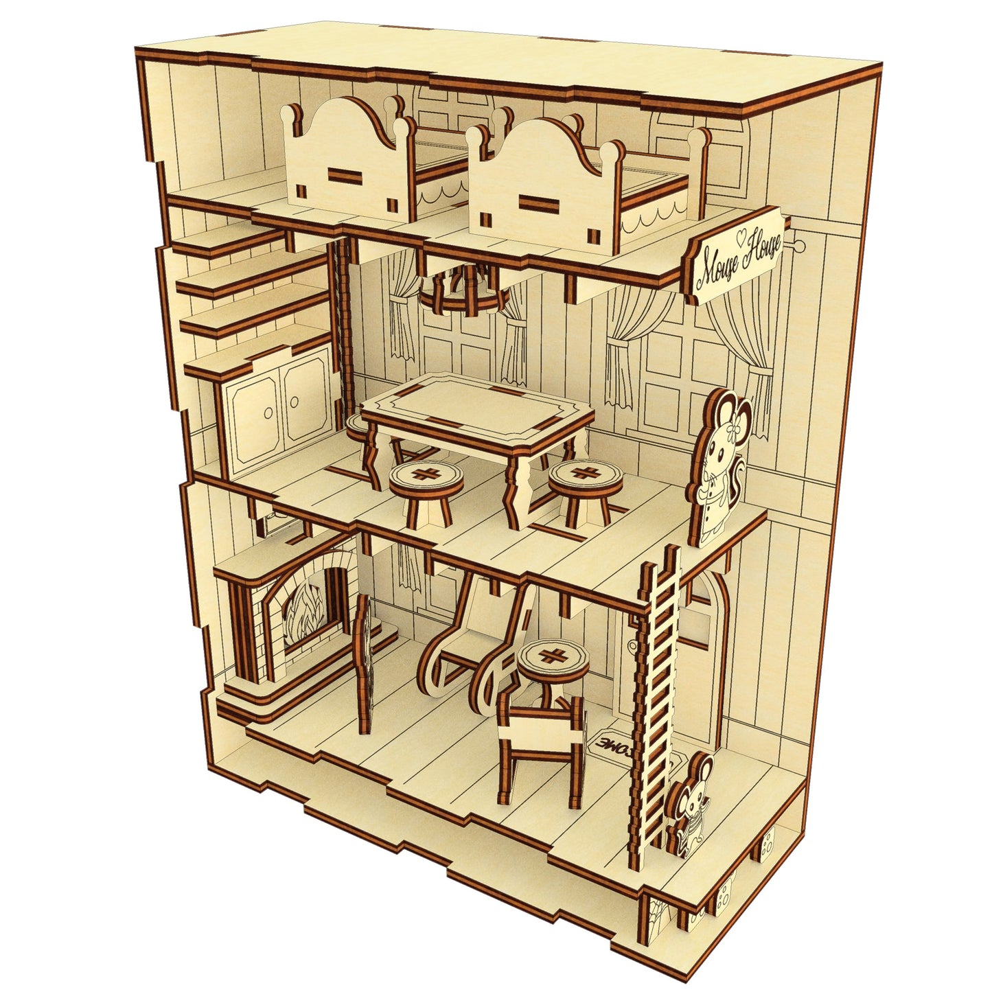 Mouse Family House Book Nook Laser Cut File