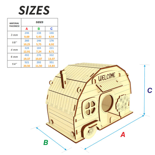 Casita para pájaros "Camper #2" - Archivo de corte láser SVG y DXF