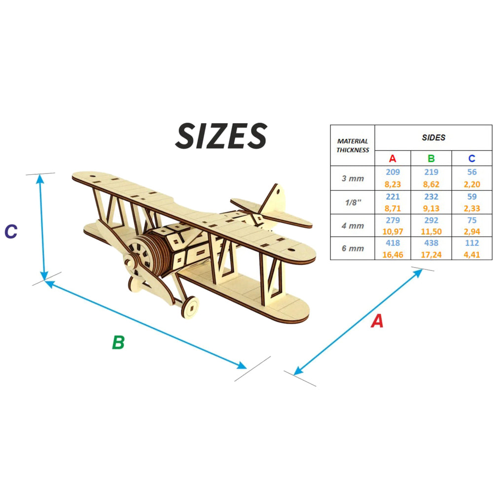 Dimensions of laser cut model of vintage airplane