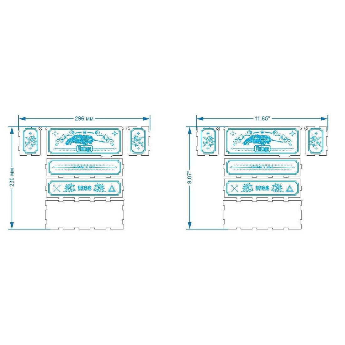 Caja de madera vintage - Archivo de corte láser SVG y DXF