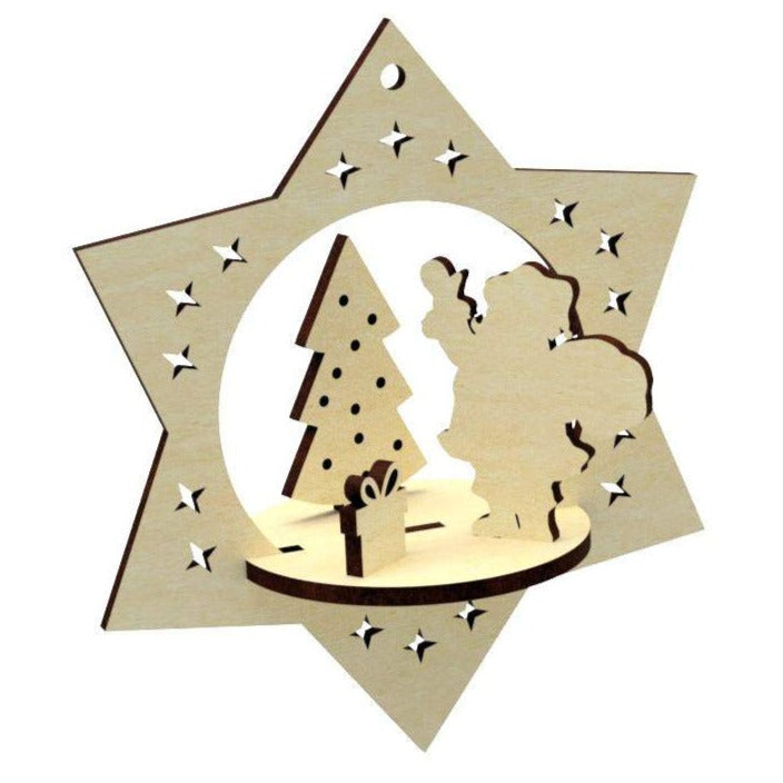 3D Santa Star Ornament Laser Cut File