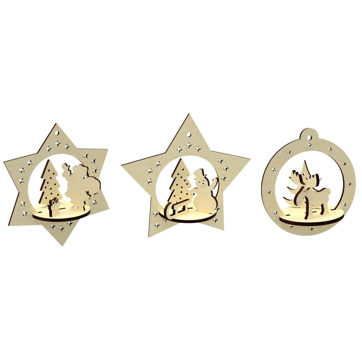 Set de 3 juguetes navideños - Archivo de corte láser SVG y DXF