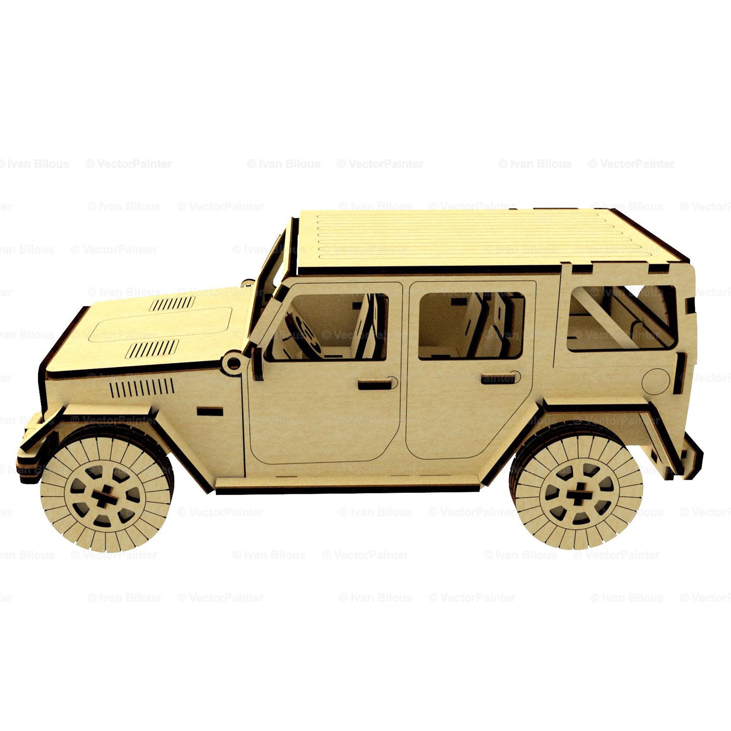Off-road Car with Moving wheels Model - Laser Cut File SVG & DXF