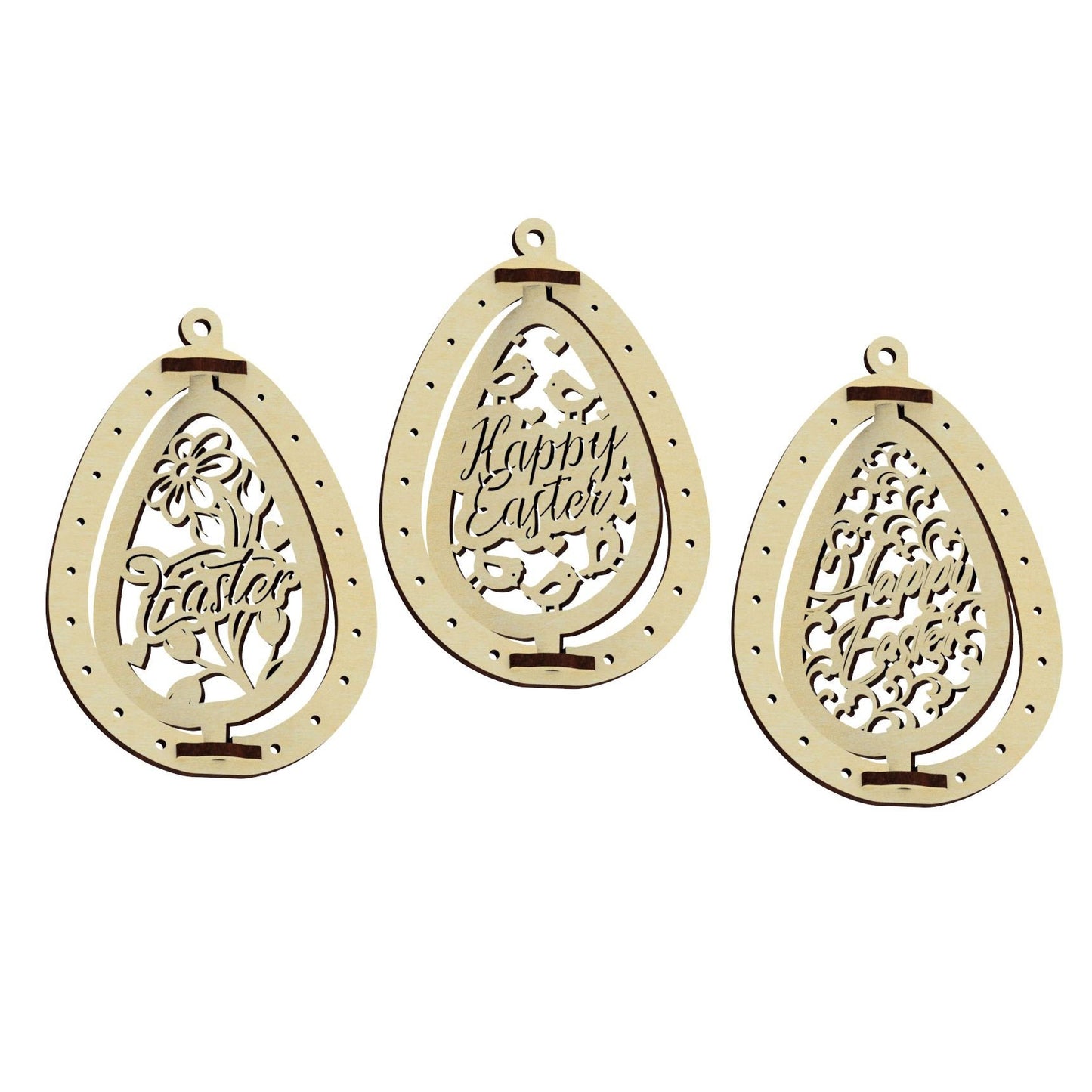 Set of 3 Easter Egg Ornaments "Happy Easter"