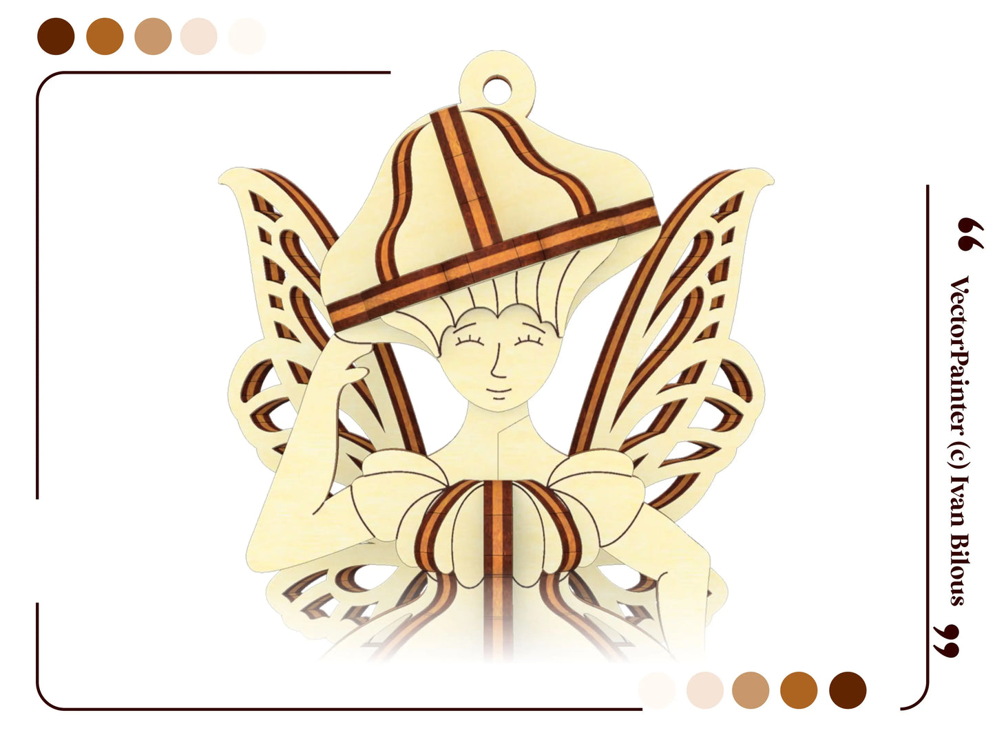 Digital render highlighting a close-up on the laser cut plywood fairy’s wing details.