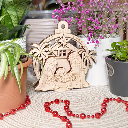 Holy Family Christmas barn ornament – SVG laser cut design