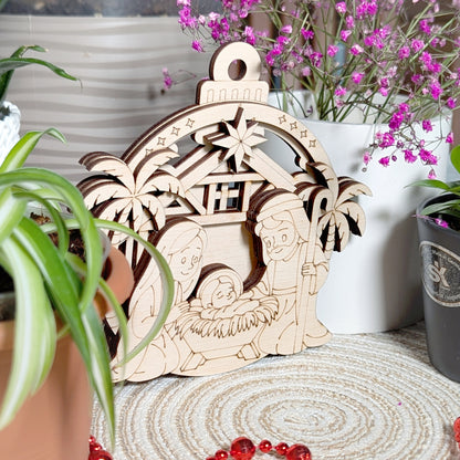 Christmas SVG ornament with Jesus, Mary, and Joseph silhouette