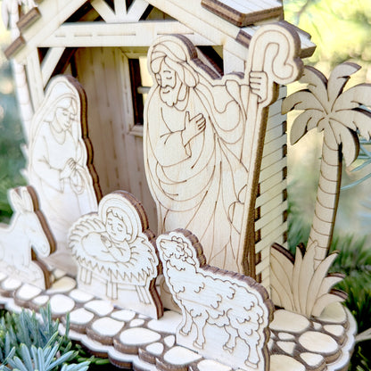 Nativity Barn with Baby Jesus, Mary and Joseph