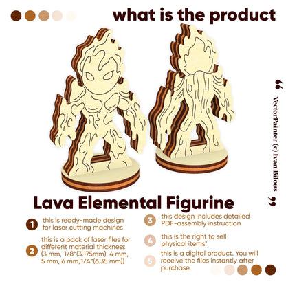 Lava Elemental Figurine - Laser Cut File SVG & DXF