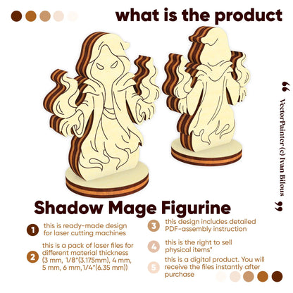 Shadow Mage Figurine - Laser Cut File SVG & DXF