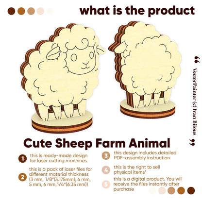 Digital product preview for a cute sheep vector template, designed for multi-layer laser cut plywood.