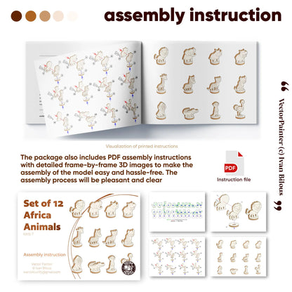 Visual preview of the PDF assembly instructions for the laser-cut plywood animals.
