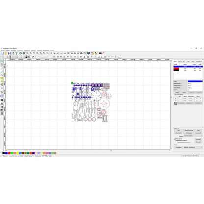 Laser cut plywood design layout with vector cutting paths for a runic lighthouse puzzle in a software interface.