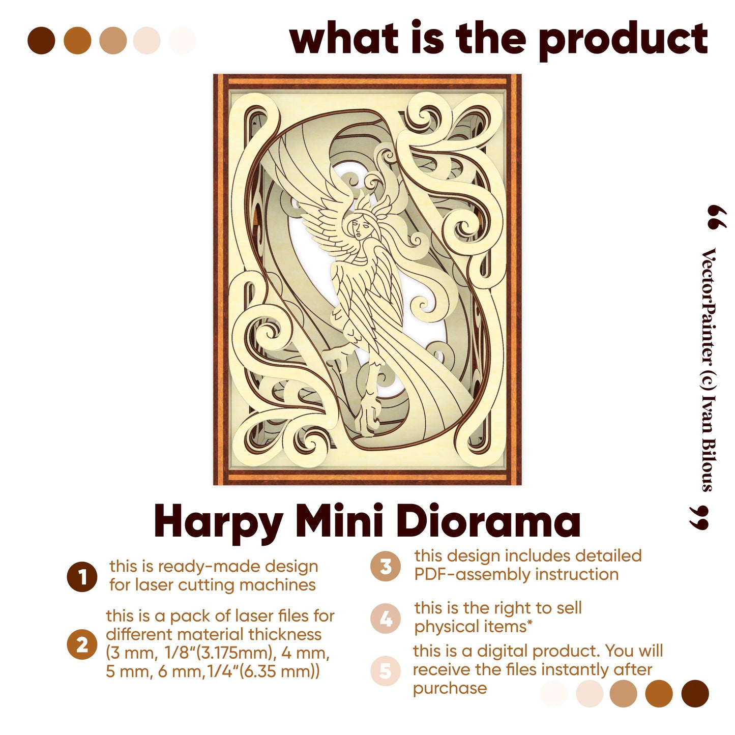 Harpy Mini Diorama laser cyt design with text on a white background