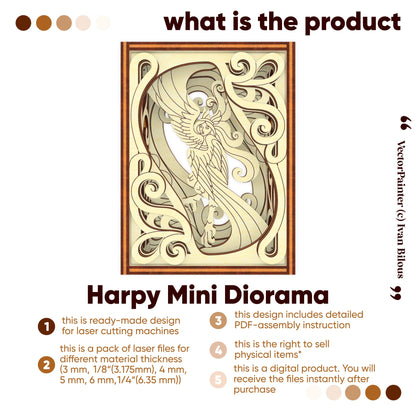 Harpy Mini Diorama laser cyt design with text on a white background