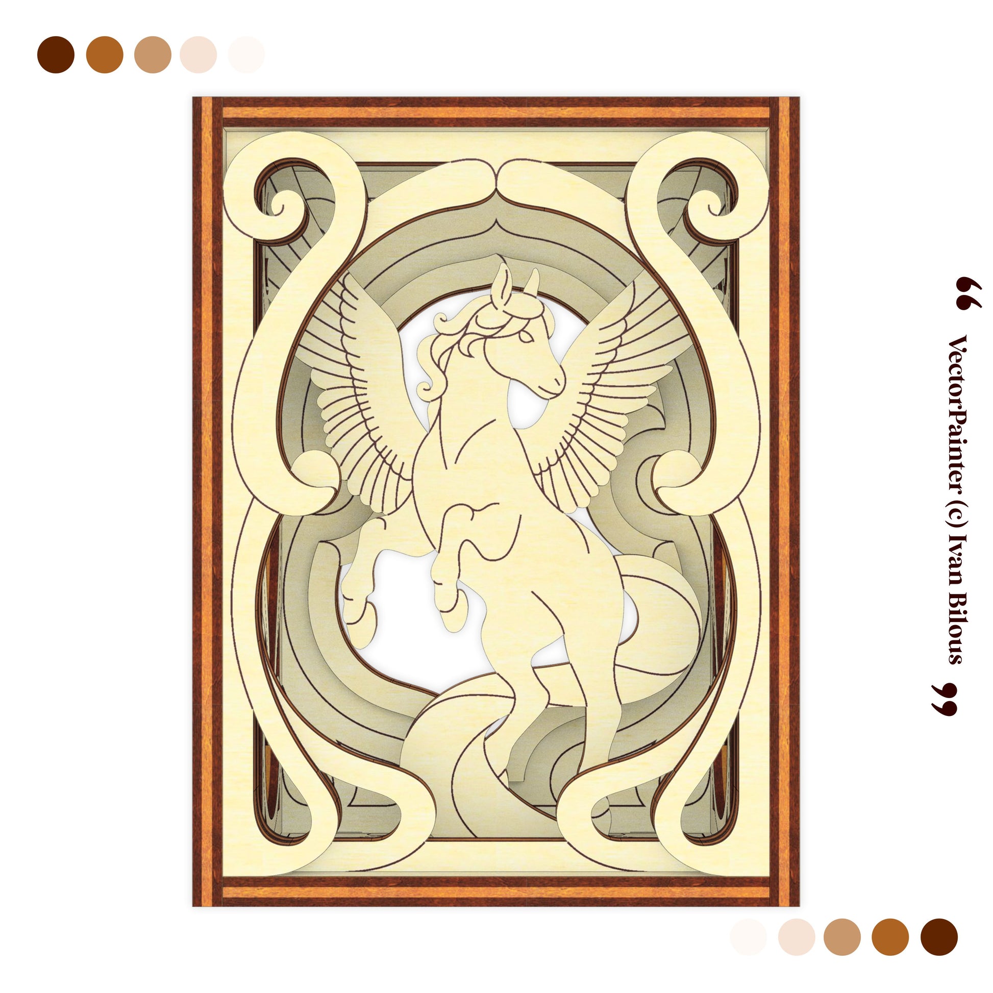 Decorative design with a winged horse in an ornate frame, featuring the Vector Painter logo.