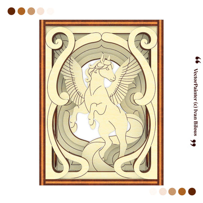Decorative design with a winged horse in an ornate frame, featuring the Vector Painter logo.